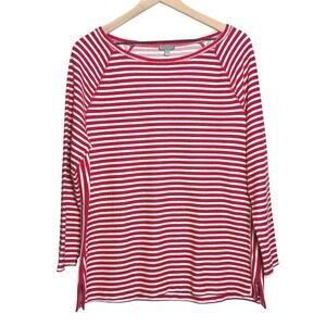 Talbots‎ Womens Boat Neck Sweater L Red White Striped Nautical Vacation Classic